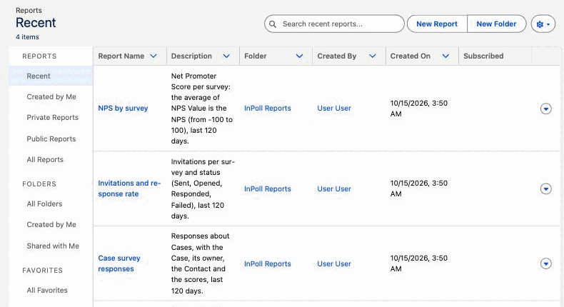The Reports tab with the folder InPoll Reports and its four reports.