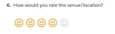 A rating question with five smiley icons, four of them selected.