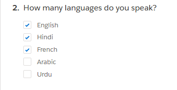 A checkboxes question with five options, three of them selected.