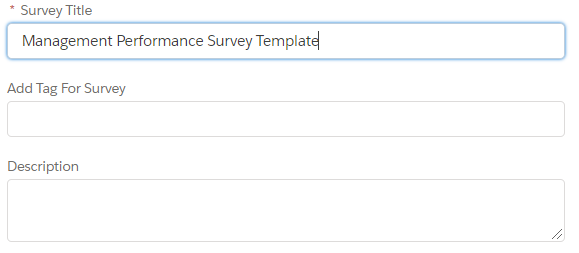 The Survey Title, Add Tag For Survey and Description fields on the Survey Settings tab.