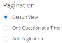 Pagination options: Default View, One Question at a Time, Add Pagination