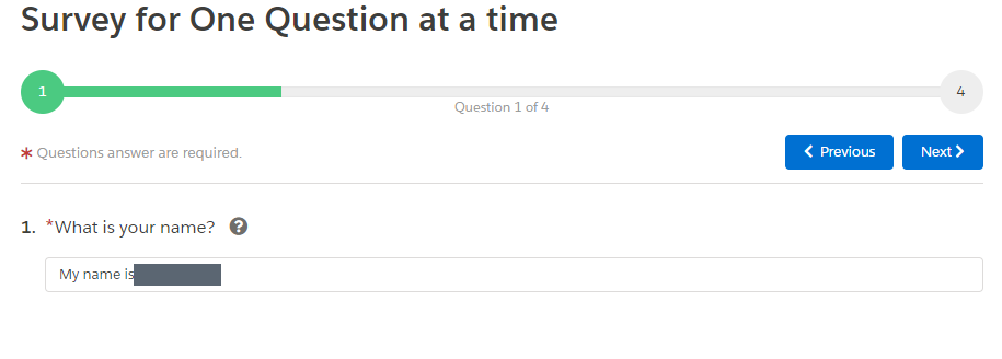Preview of a survey showing one question at a time