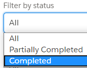 Filter by status list: All, Partially Completed, Completed